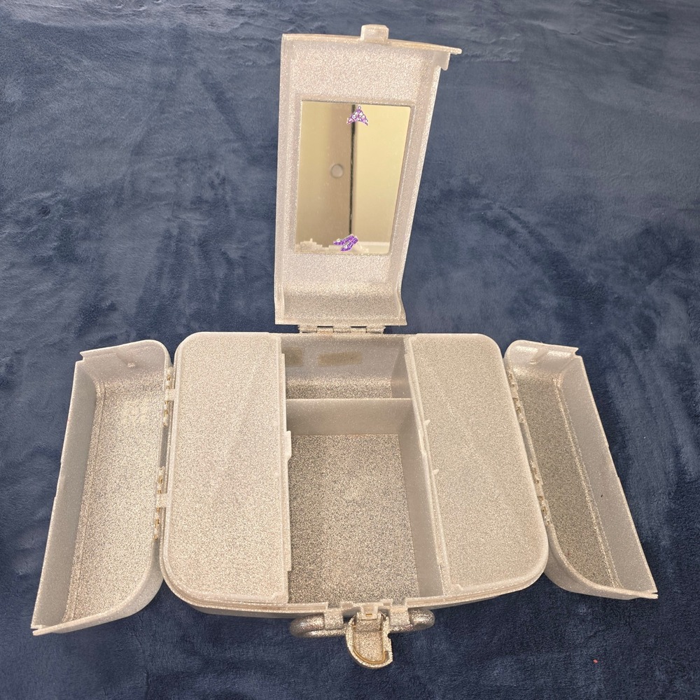 Vintage Caboodles Silver Glitter Makeup Case Cosmetic Organizer with Mirror